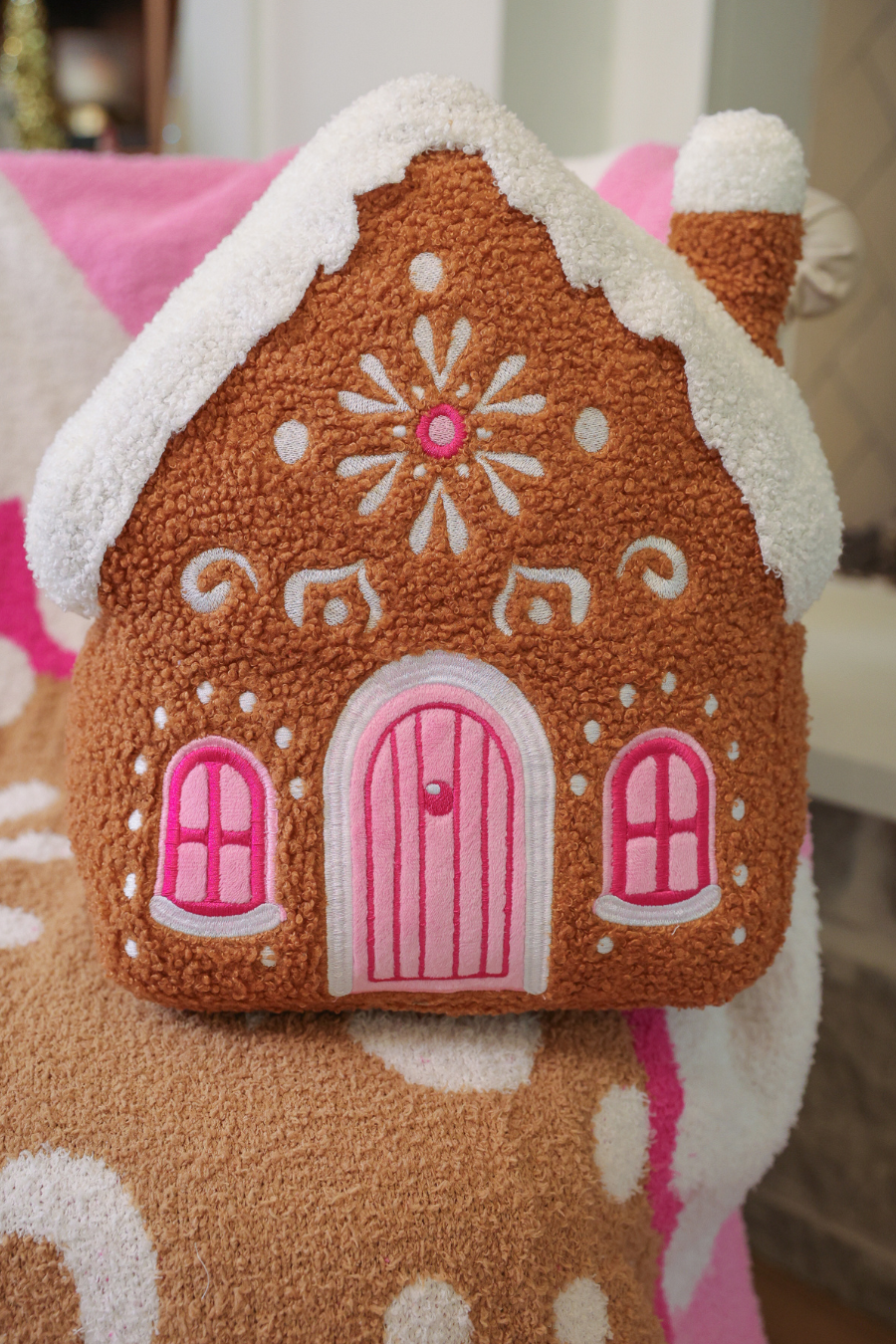 Gingerbread House Pillow - Brown