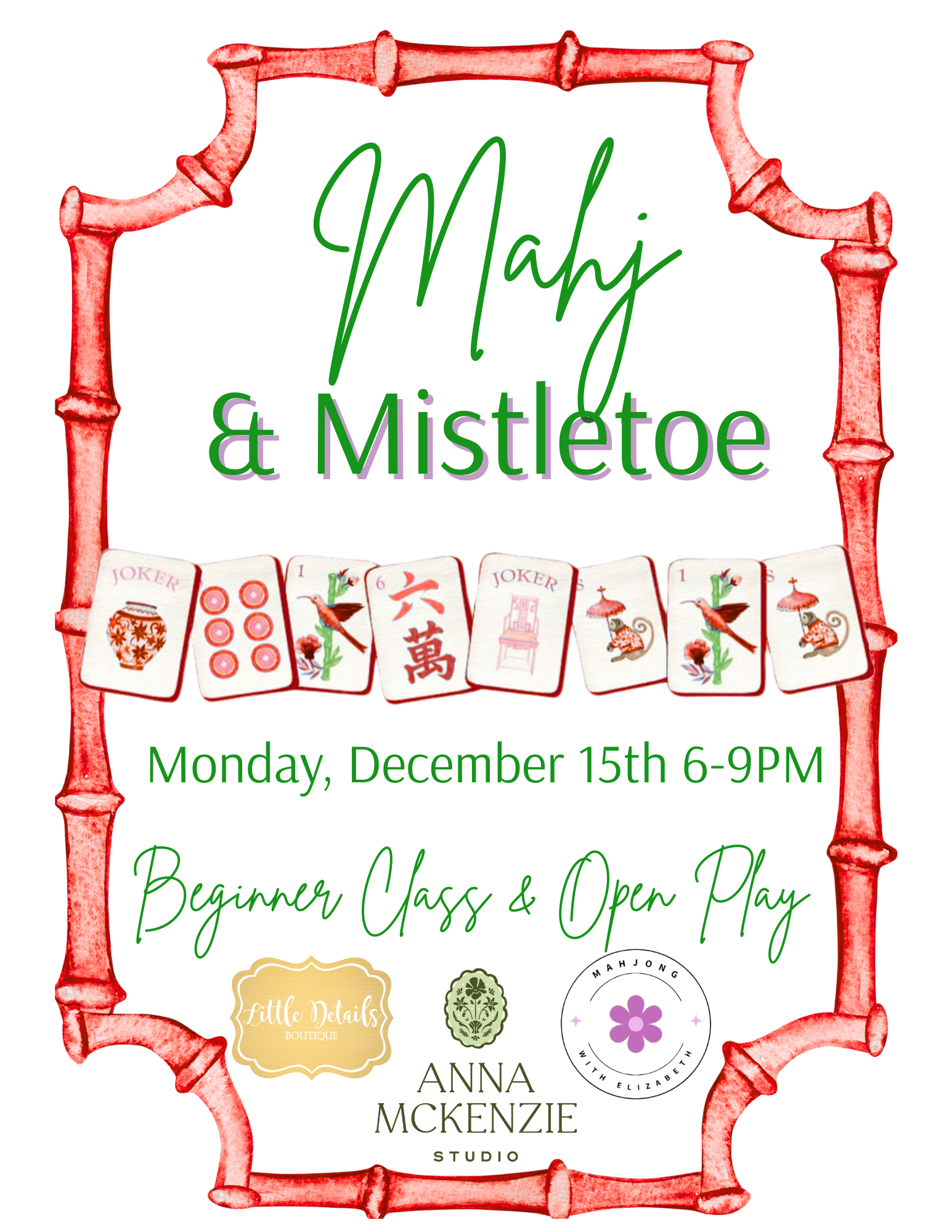 Mahj & Mistletoe: Beginner Class & Open Play - December 15th