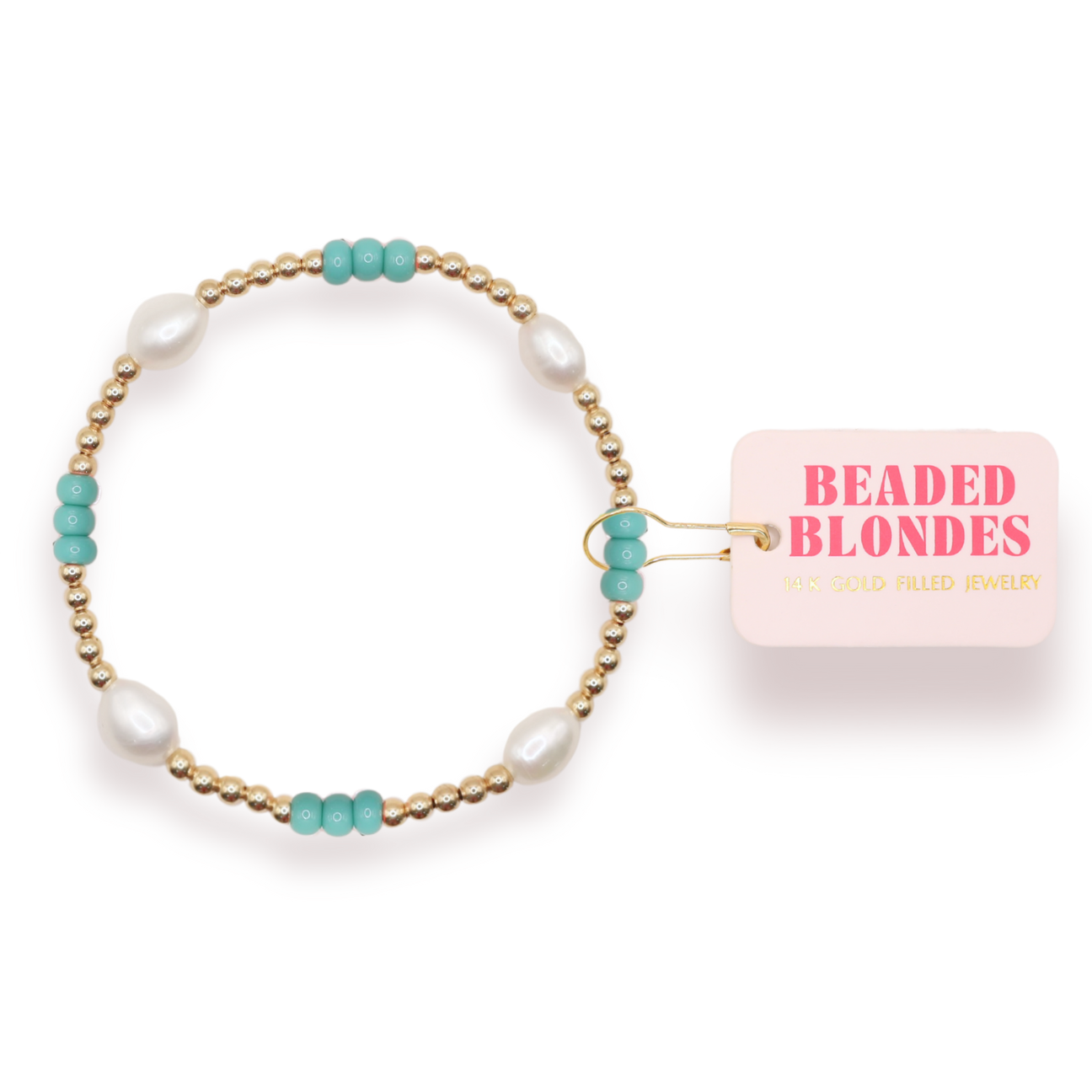 Beaded Blondes Turquoise Pearl Poppi Beaded Bracelet - Gold