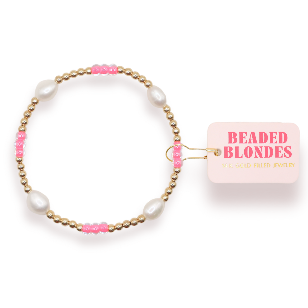 Beaded Blondes Hot Pink Pearl Poppi Beaded Bracelet - Gold