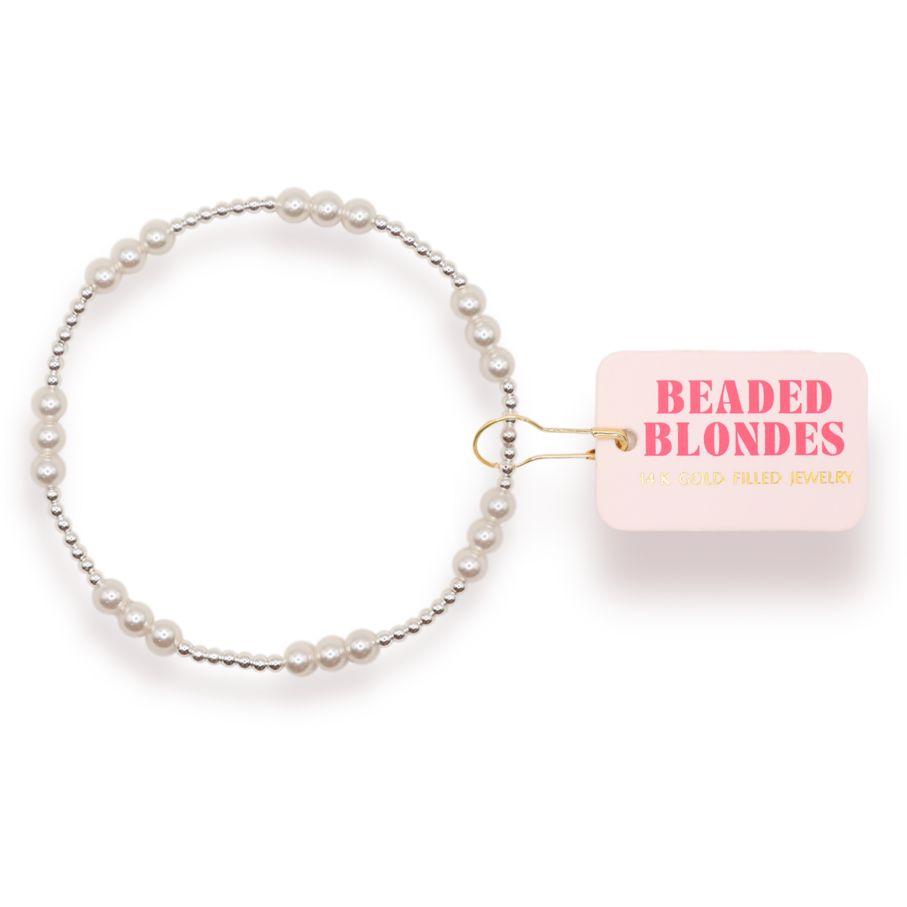 Beaded Blondes ILY Pearl Beaded Bracelet - Silver