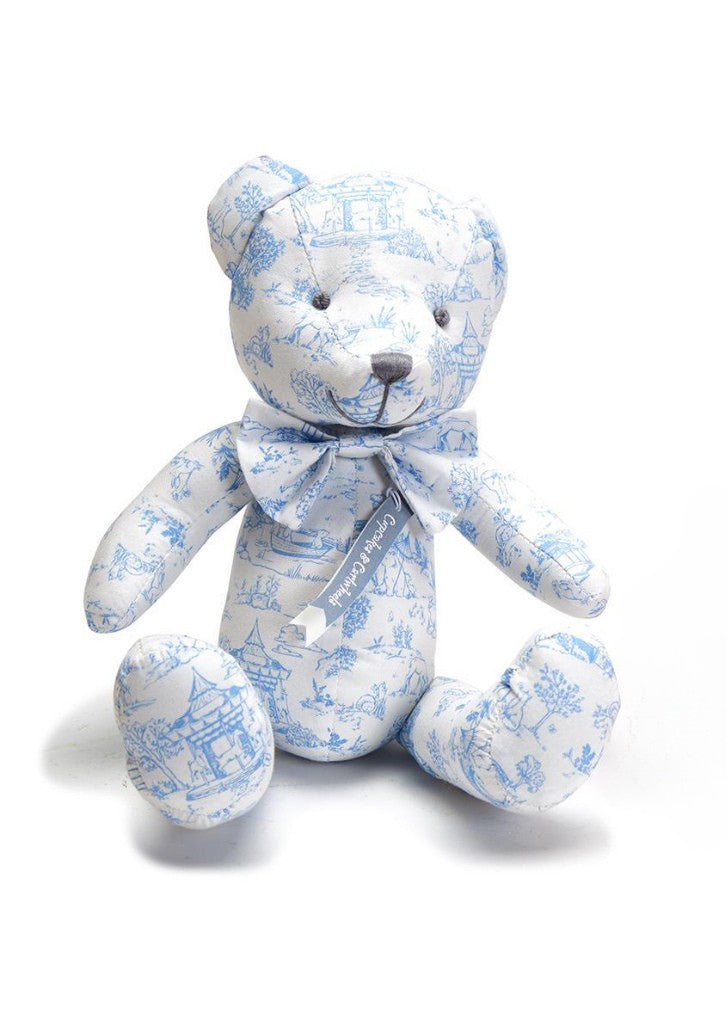 Toile Stuffed Bear - Blue