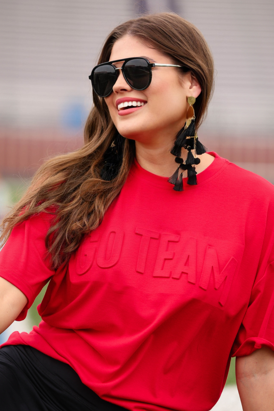 Jess Lea Go Team Top - Red, game day, embossed, tee, plus size