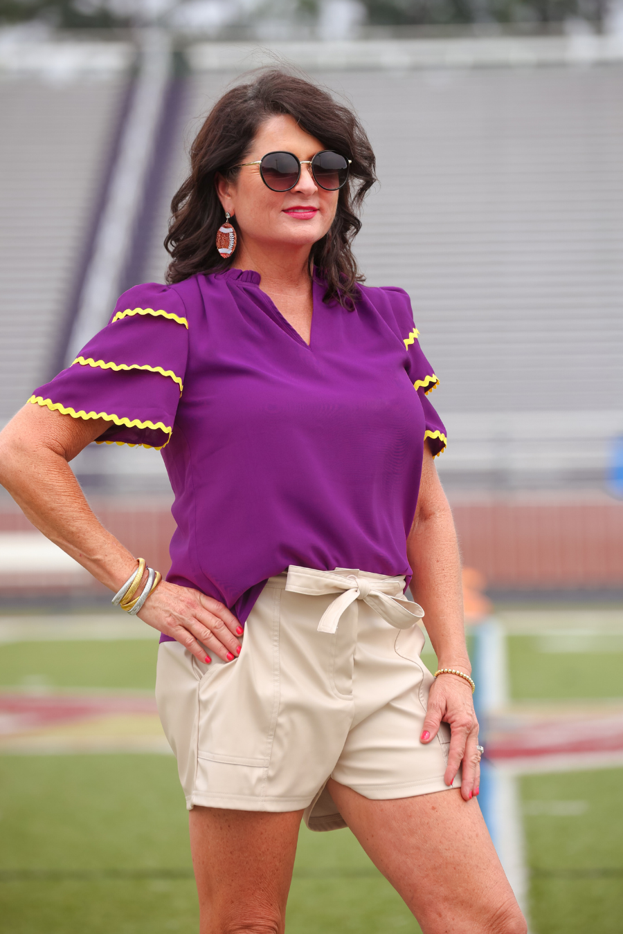 Jess Lea Sideline Style Ric Rac Top - purple, game day, v-neck, short sleeve