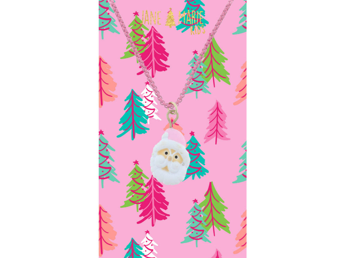 Kids Polymer Christmas Necklace - Pink Santa