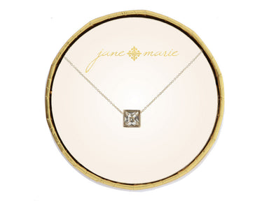 Jane Marie Small Square Clear Crystal Necklace