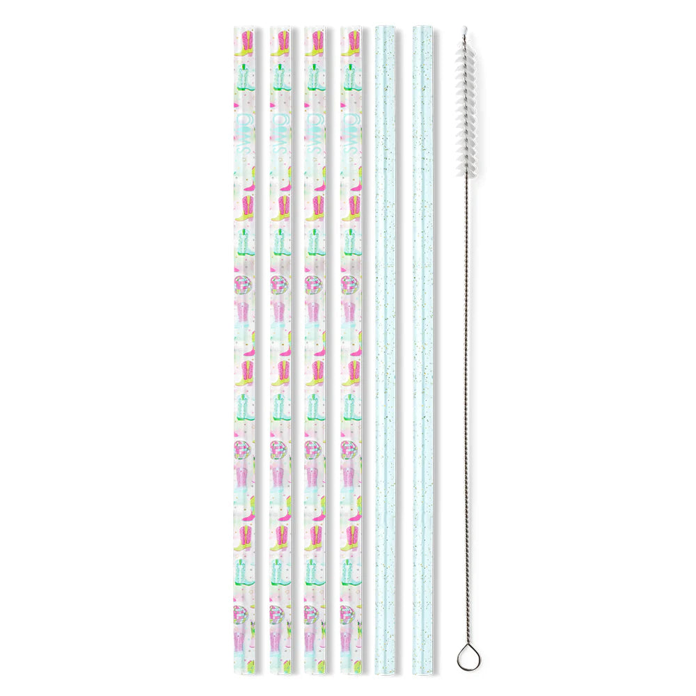 Swig Reusable Straw Set - Disco Cowgirl / Aqua Glitter