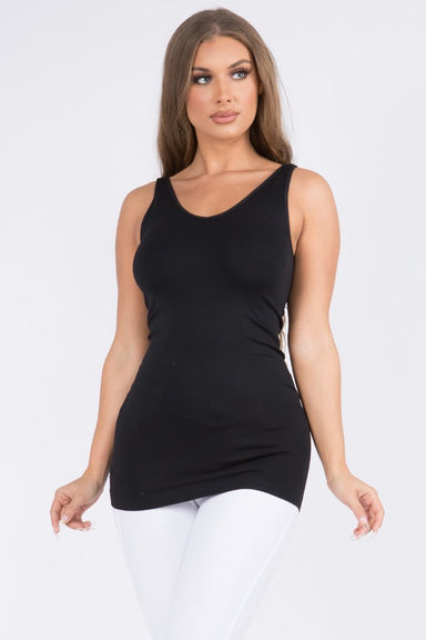 Yelete Reversible V/U Neckline Seamless Tank- black, plus size
