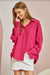 Andree by Unit Hard Working Lady Top- Magenta, long sleeve, button down, collared, two front chest pockets, tab rollable sleeve, curvy