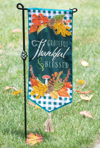Evergreen Banner Garden Flags- Grateful Thankful Blessed Leaves