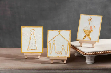 Mud PIe Nativity Easel Gold Plaque