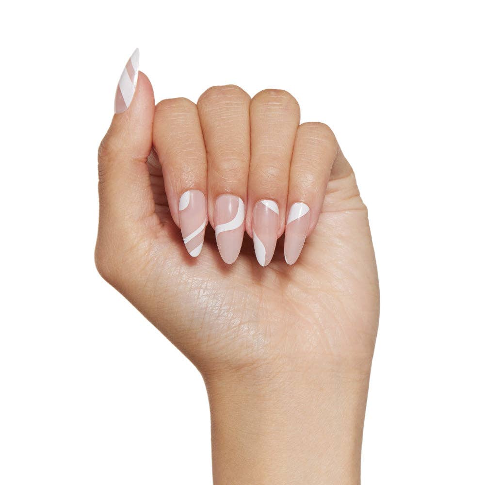 Glamnetic Marshmallow Swirl Press-On Nails | Long White | Medium Almond