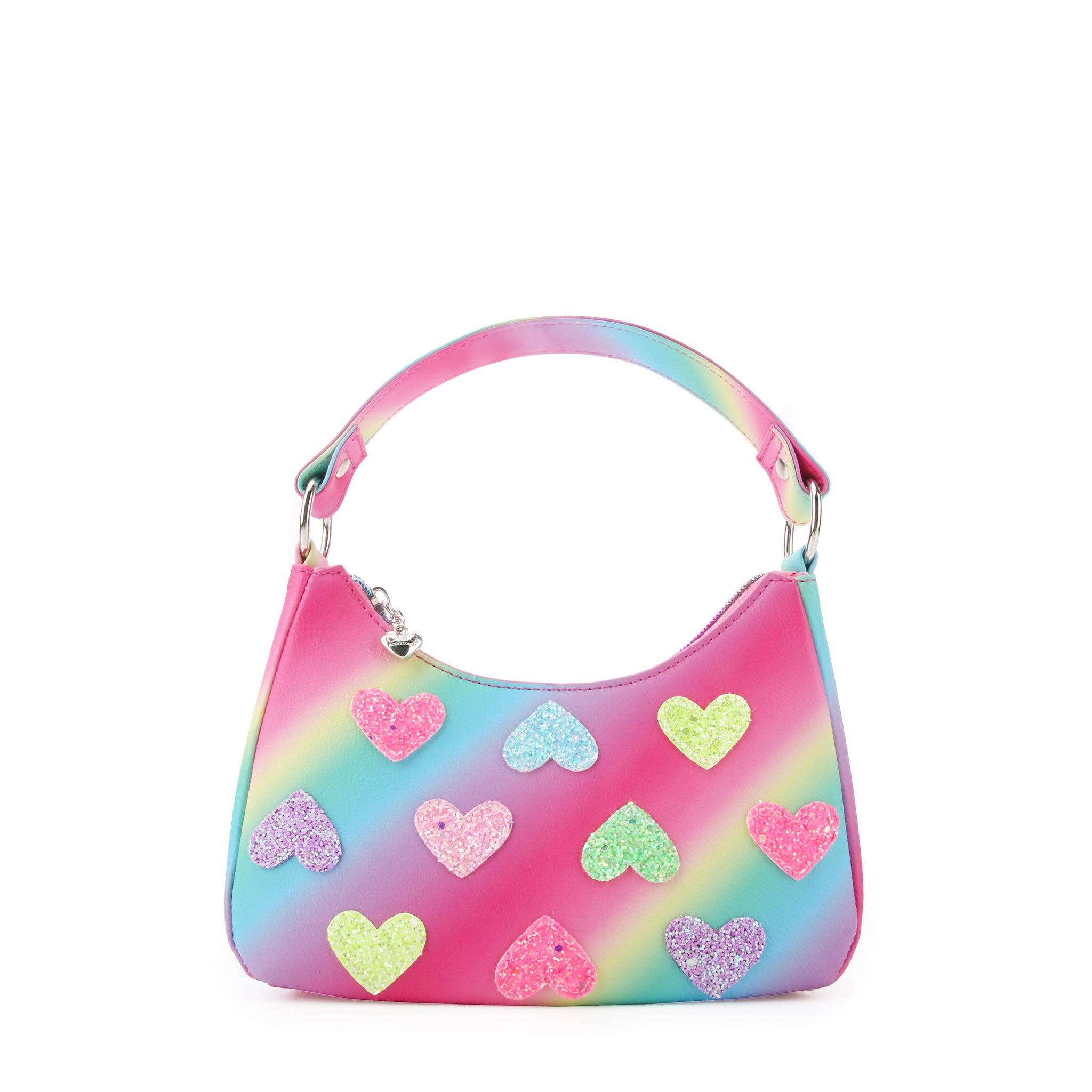 Glitter Heart-Patched Ombre Mini Crescent Bag