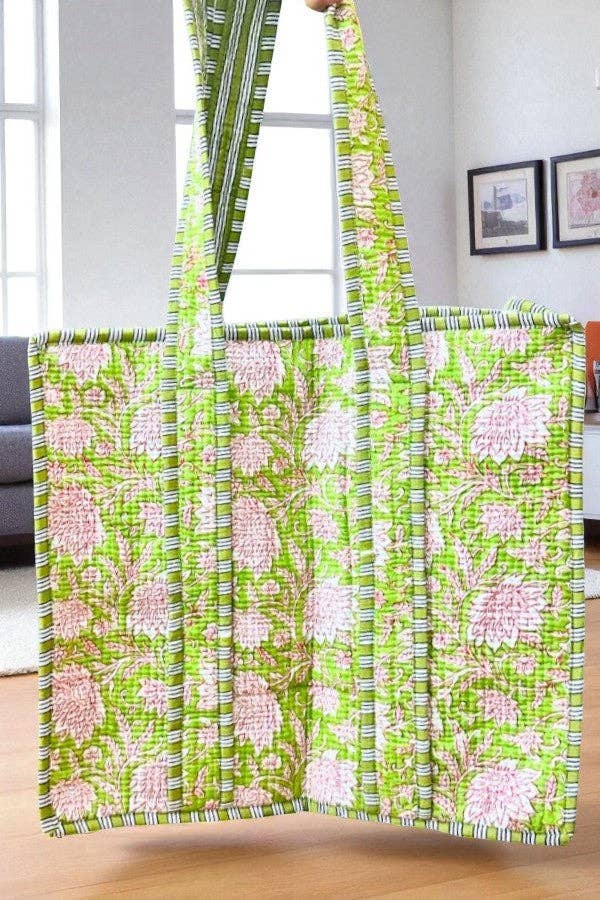 Garden Party Green Floral Tote Bag
