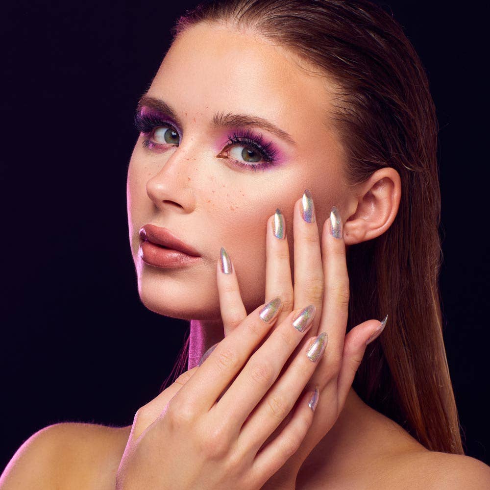 Glamnetic Stardust Press-On Nails | Clear Holographic Finish | Almond