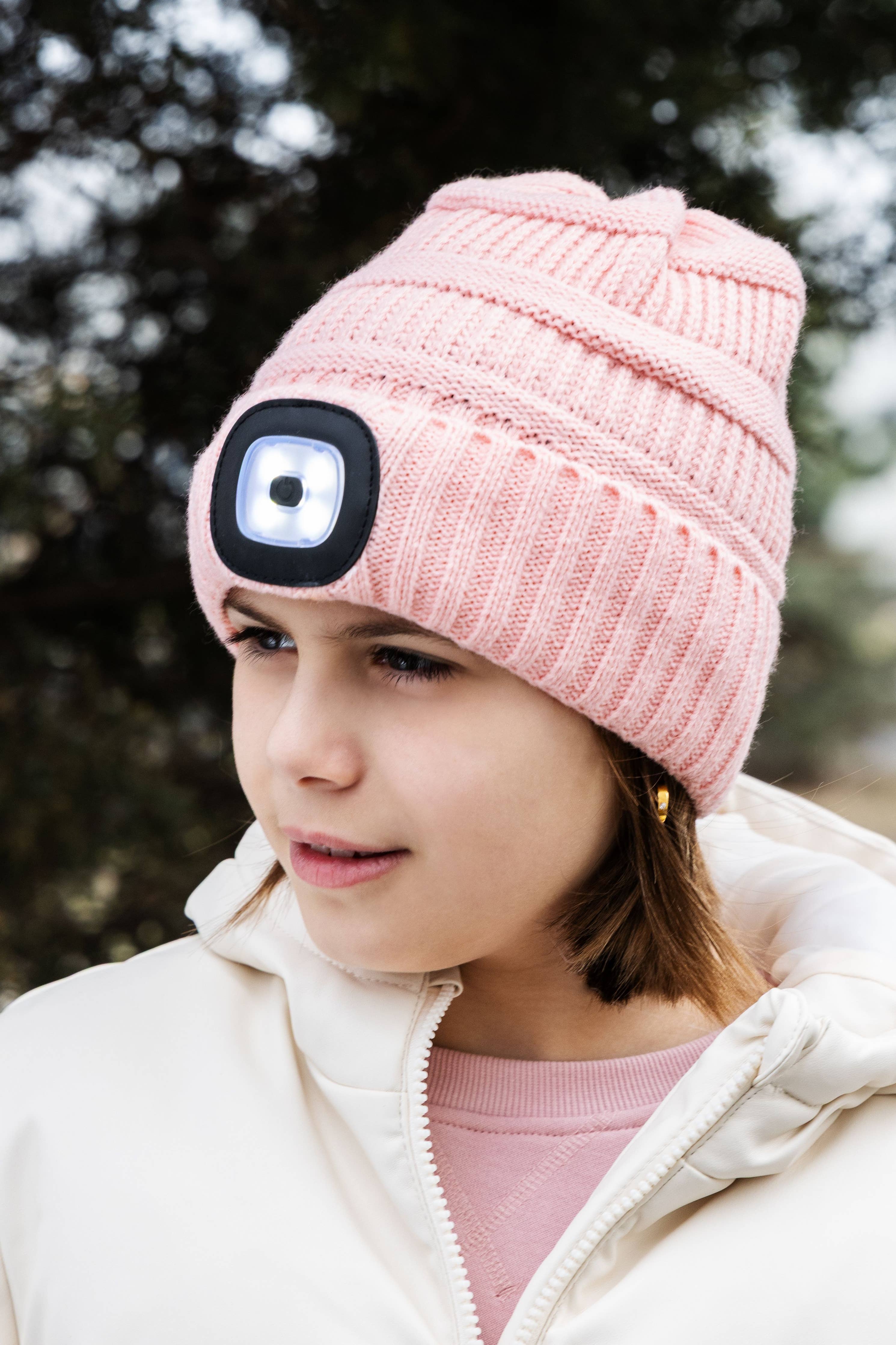 Night Scope Kid's Dakota Rechargeable LED Beanie - Oatmeal