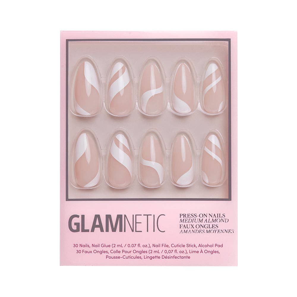 Glamnetic Marshmallow Swirl Press-On Nails | Long White | Medium Almond