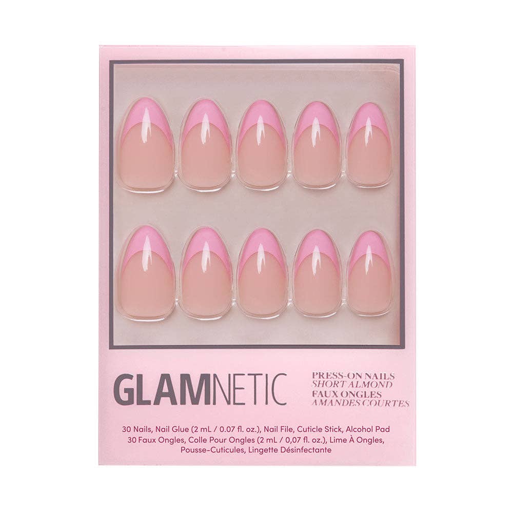 Glamnetic Pink Macaron Press-On Nails | Pink French Tip | Short Almond