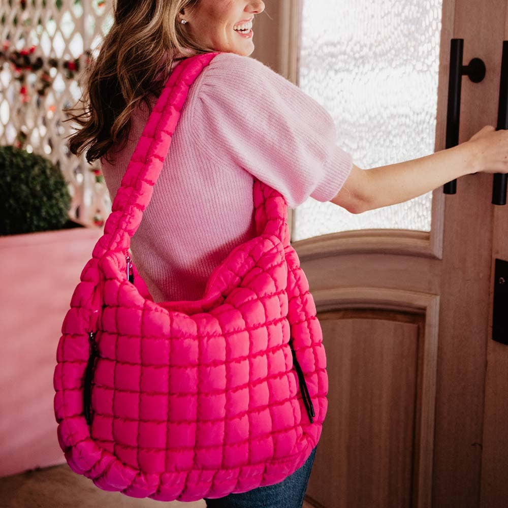 Katydid Quilted Hobo Tote Bag - Hot Pink