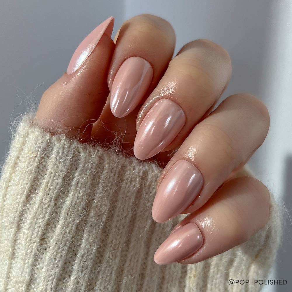 Glamnetic First Kiss Press-On Nails | Pink Chrome Finish | Short Almond