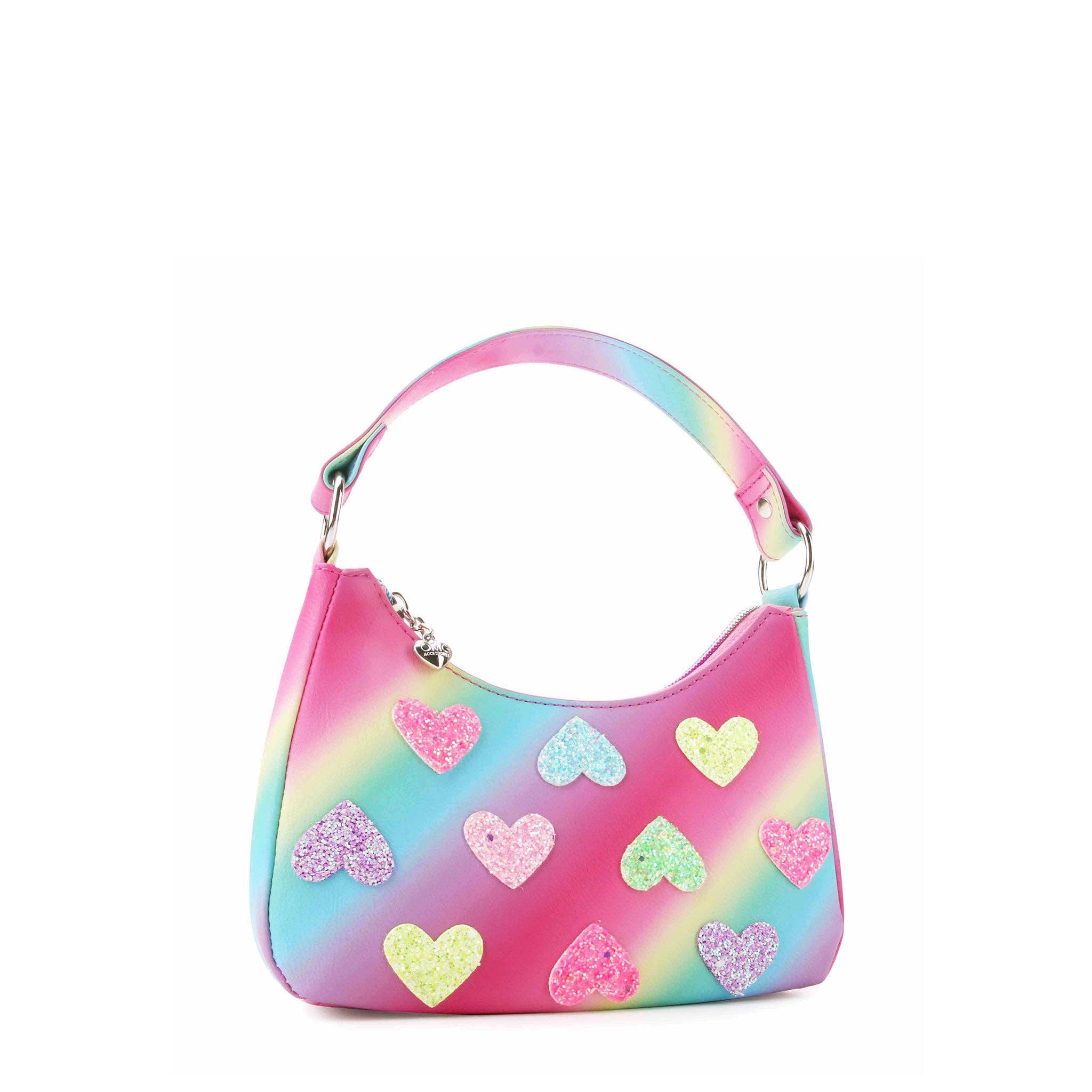 Glitter Heart-Patched Ombre Mini Crescent Bag