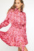 Entro Sugar & Spice Dress - Scarlet, collard, button down, long sleeves, removable belt, printed, tiered, mini 