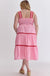  Entro Bianca Ric Rac Dress -Pink, sleeveless, ric rack trim, tiered, square neck, pockets, smocking at back, plus size