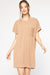 Entro Funday Dress -Peanut Butter, short sleeve, mini, ribbed, front pocket, curvy