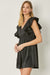 Serena Dress - Black, v-enck, flutter short sleeves, zipper back, pockets, pleated, silky, mini