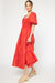 Entro Lagoon Dress- Red, short puff sleeve, square neck, smocked, tiered