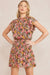 Entro Sweet Southern Dress - Brown, short sleeves, floral print, ruffle mock neck, elastic waist, tiered skrit