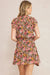 Entro Sweet Southern Dress - Brown, short sleeves, floral print, ruffle mock neck, elastic waist, tiered skrit
