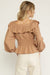 Entro Like a Boss Top - Camel, long sleeve, ruffle detail, smocked waist, square neckline