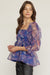 Entro 50 Shades of Floral Top - Midnight, square neck, semi sheer, 3/4 sleeve, ruffles, peplum, smocked back