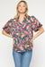 Entro Majestic Top - Hunter Green, short puff sleeves, v-neck, printed