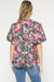 Entro Majestic Top - Hunter Green, short puff sleeves, v-neck, printed
