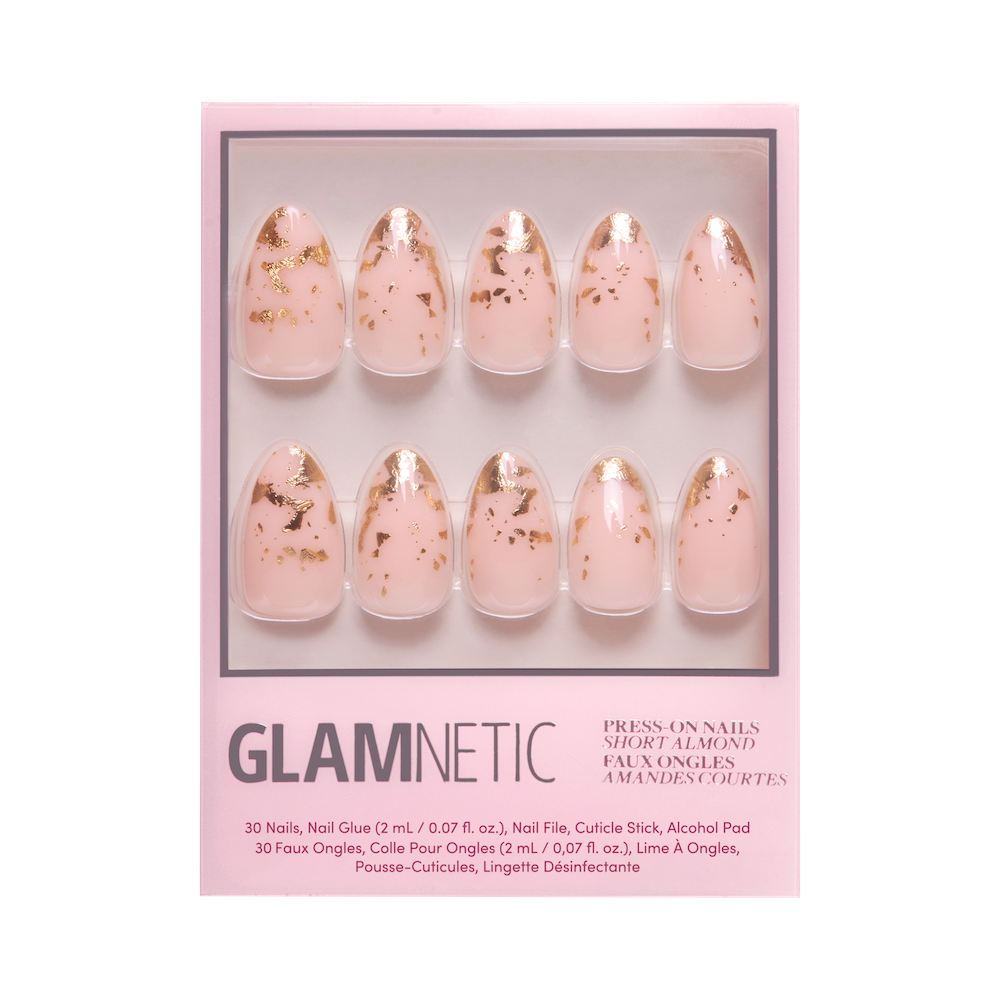 Glamnetic 24K Press-On Nails | Gold Foil Accent | Short Almond Length