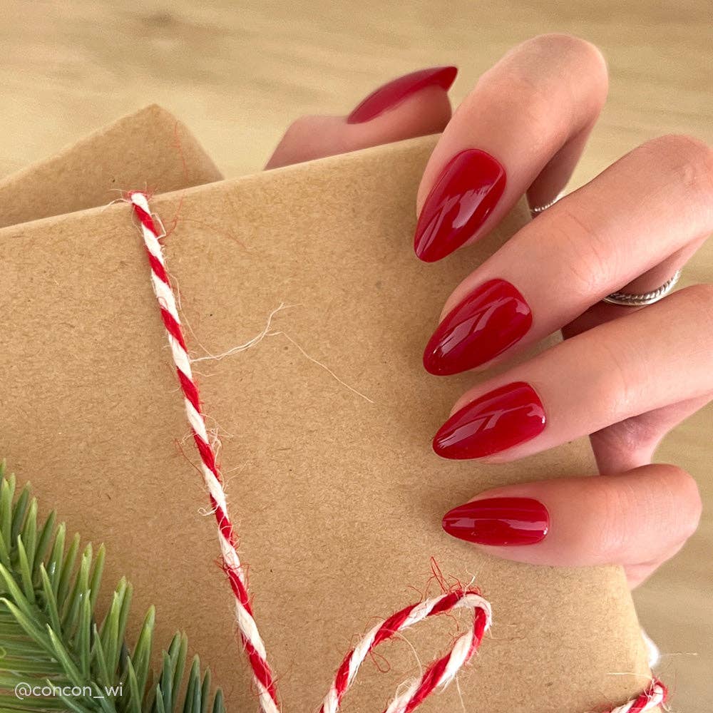 Glamnetic Classic Red Press-On Nails | Holiday Solid | Short Almond