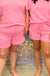 See and Be Seen Luxe Travel Shorts- Bubble Gum, drawstring waist, textured, pockets, curvy