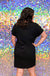 Entro Funday Dress - black, short sleeve, mini, ribbed, front pocket, curvy