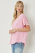 Entro Maghon Top-Baby Pink, short sleeves, v-neckline back seam, rounded hem, curvy