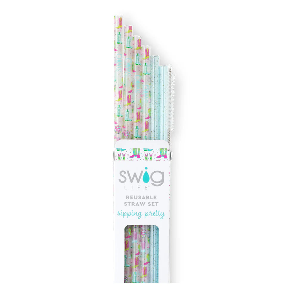 Swig Reusable Straw Set - Disco Cowgirl / Aqua Glitter