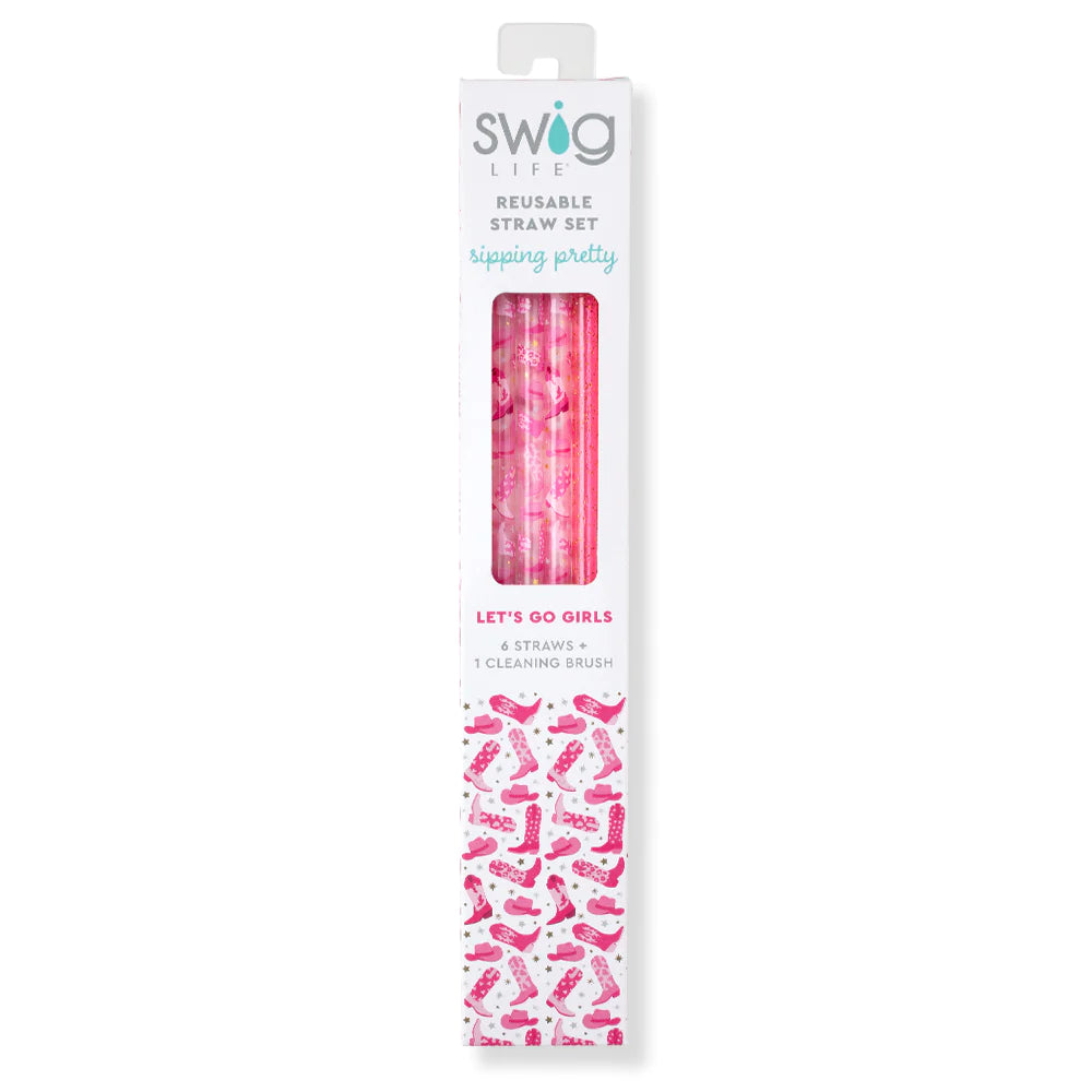 Swig Reusable Straw - Let's Go Girls/Pink Glitter