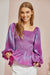 Andree by Unit Under The Sea Top- Magenta, long sleeves, square neckline, smocked bodice, peplum bottom, curvy