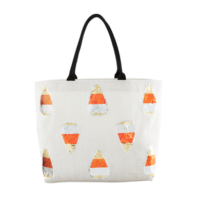 Mud Pie Halloween Sparkle Tote - White Candy Corn