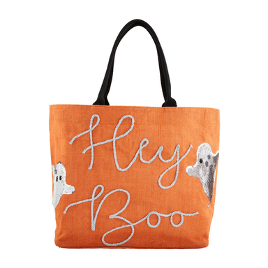 Mud Pie Halloween Sparkle Tote - Orange Hey Boo