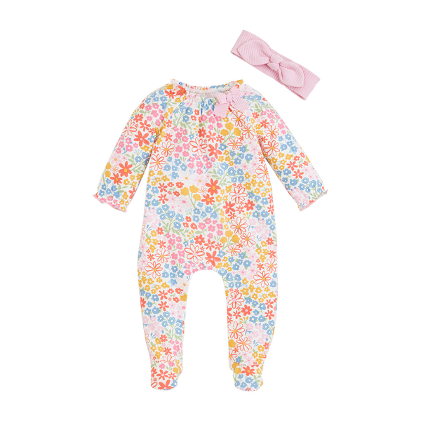 Mud Pie Rainbow Ditsy Floral Sleeper and Headband Set