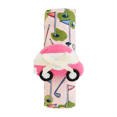 Mud Pie Pink Golf Swaddle Blanket and Rattle Set
