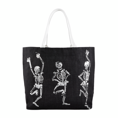 Mud Pie Halloween Sparkle Tote - Black Skeleton