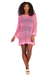 Mud Pie Milton Crochet Tunic - Pink, long sleeves, open crotchet knit, scalloped hem, plus size
